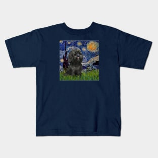 Starry Night (Van Gogh) Famous Art Adapted to include a Black Shih Tzu Kids T-Shirt